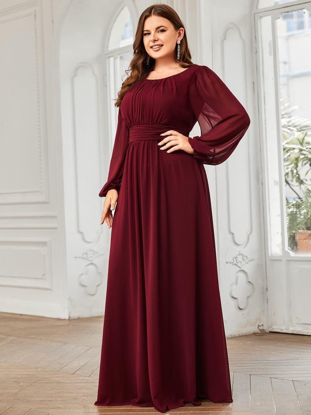 Ever Pretty Celeste LS Chiffon A-Line Empire Waist Formal Dress Burgundy 18 NWT